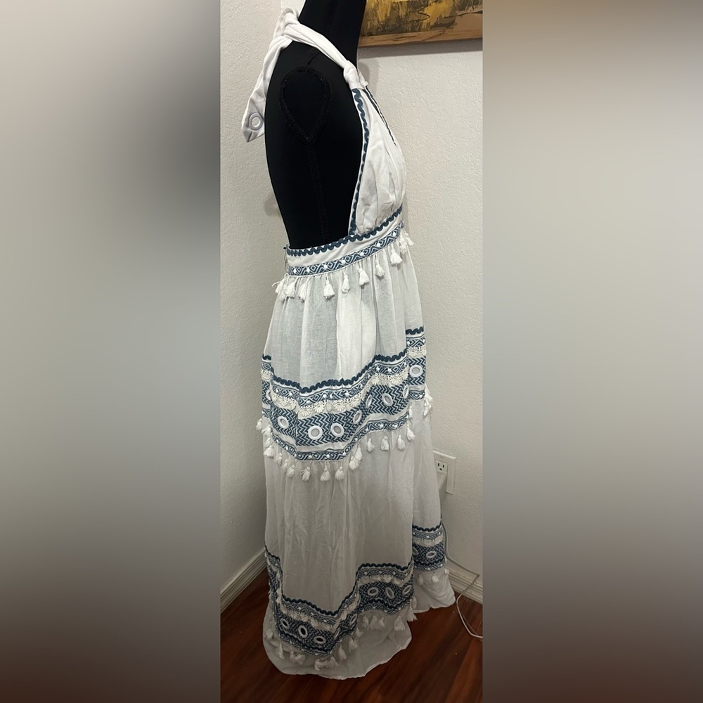 Dodo Bar Or “David” Halter Tie Blue & White Maxi Dress - Size L / 10 NWT - Picture 2 of 13